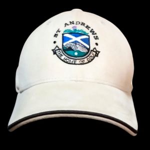 Saint Andrews Adjustable Buckle Back Embroidered Golf Cap. Beige.